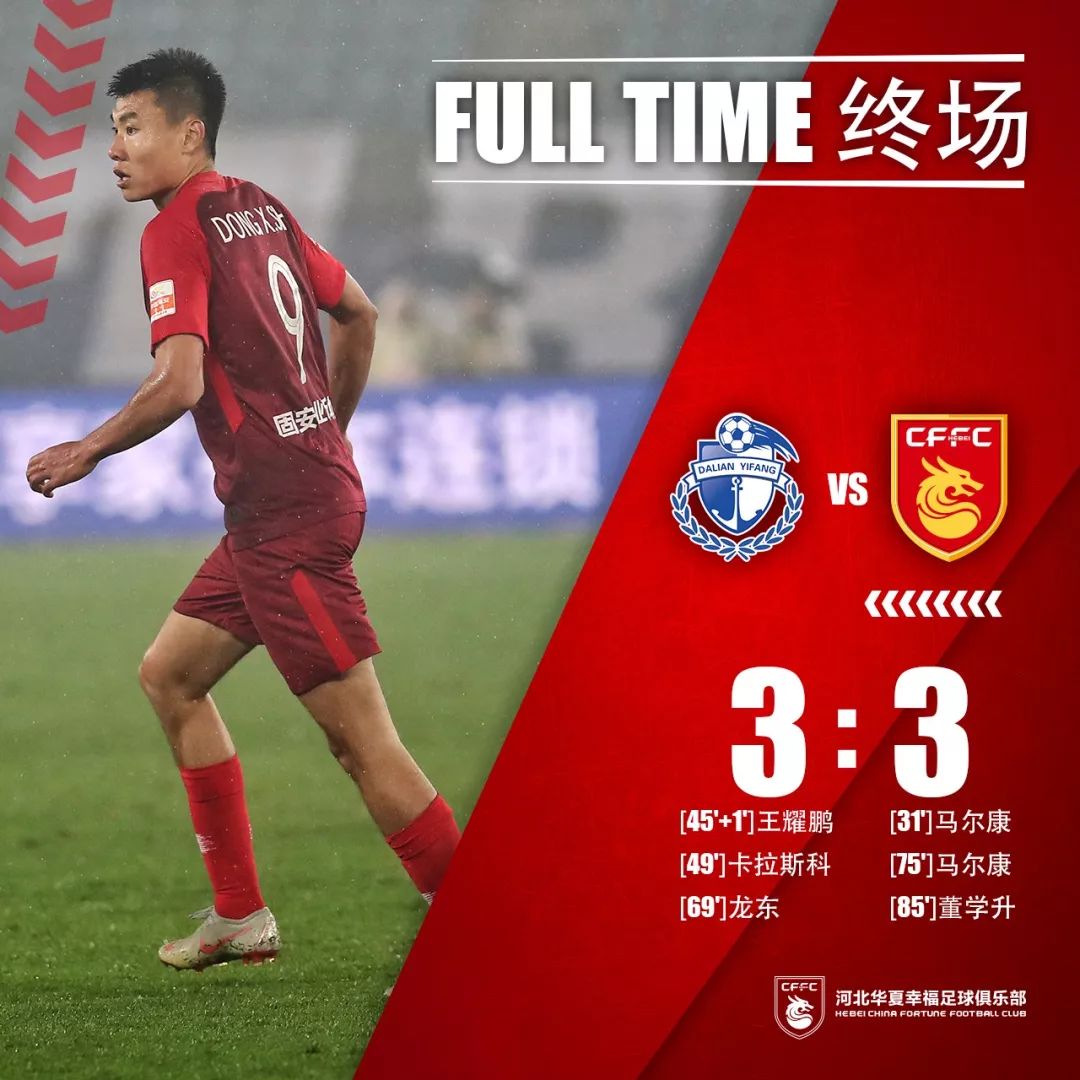 大连一方客场逼平河北华夏幸福，全力以赴